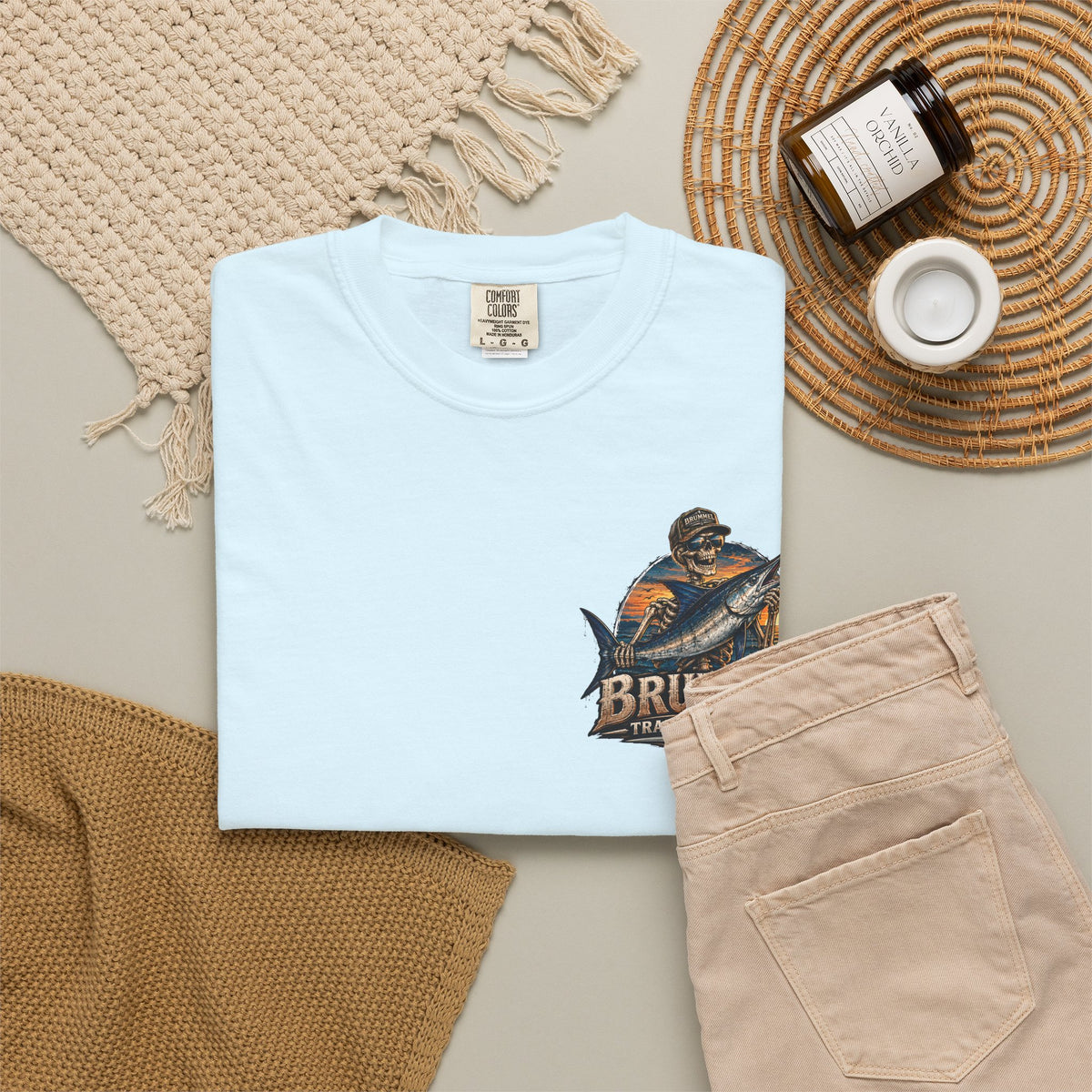 Brummel Trading Company Marlin Skull T-Shirt — Fishing Sunset Graphic Tee