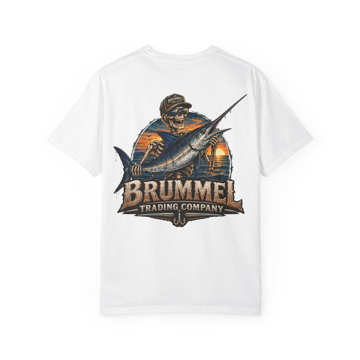Brummel Trading Company Marlin Skull T-Shirt — Fishing Sunset Graphic Tee