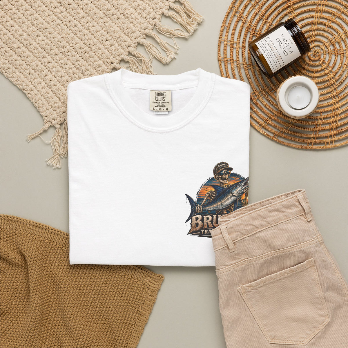 Brummel Trading Company Marlin Skull T-Shirt — Fishing Sunset Graphic Tee