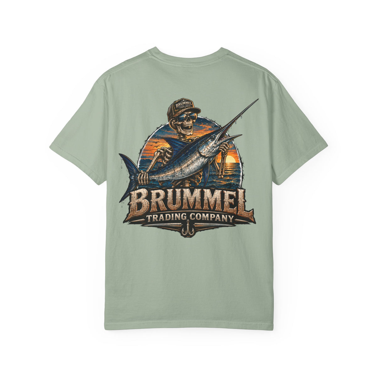 Brummel Trading Company Marlin Skull T-Shirt — Fishing Sunset Graphic Tee