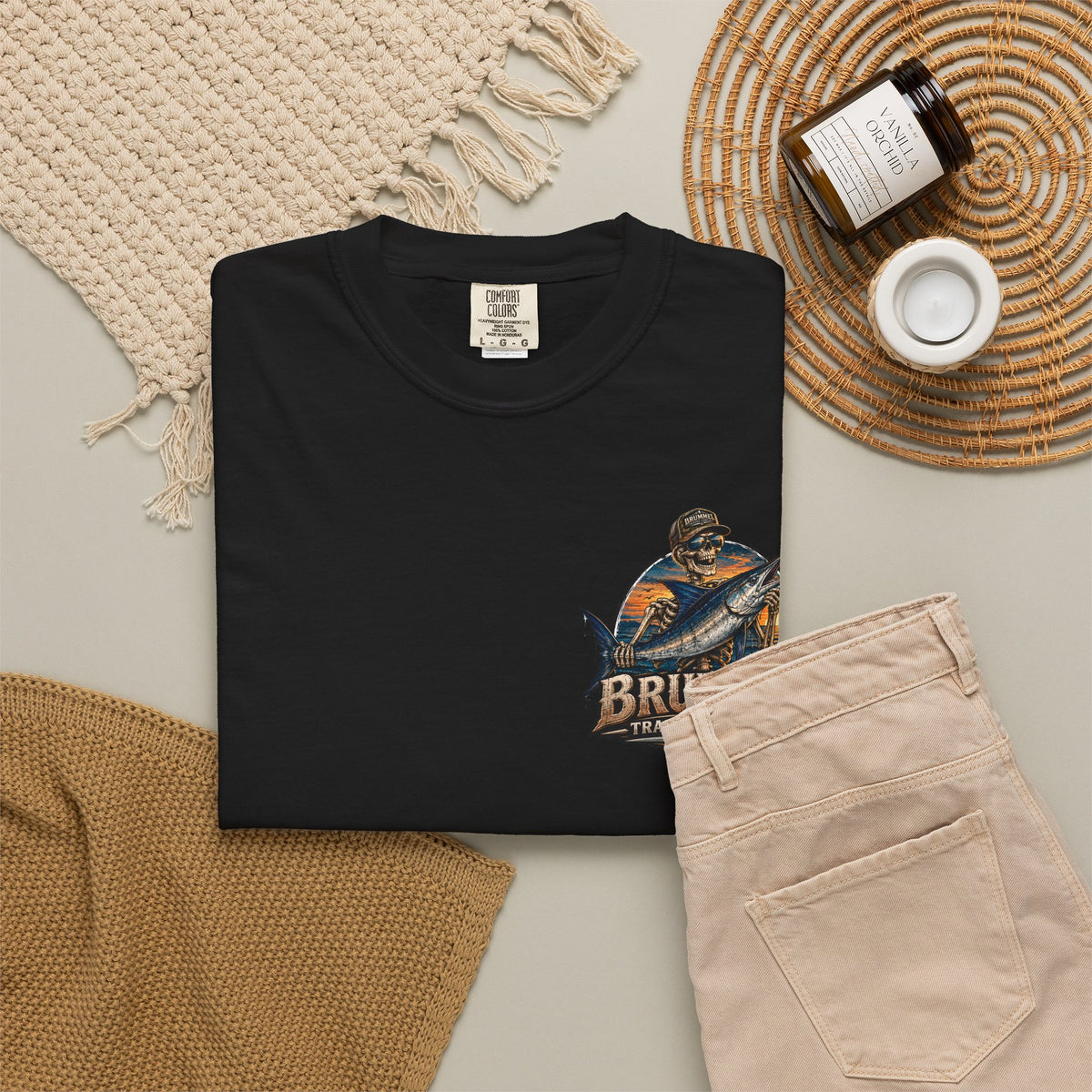 Brummel Trading Company Marlin Skull T-Shirt — Fishing Sunset Graphic Tee
