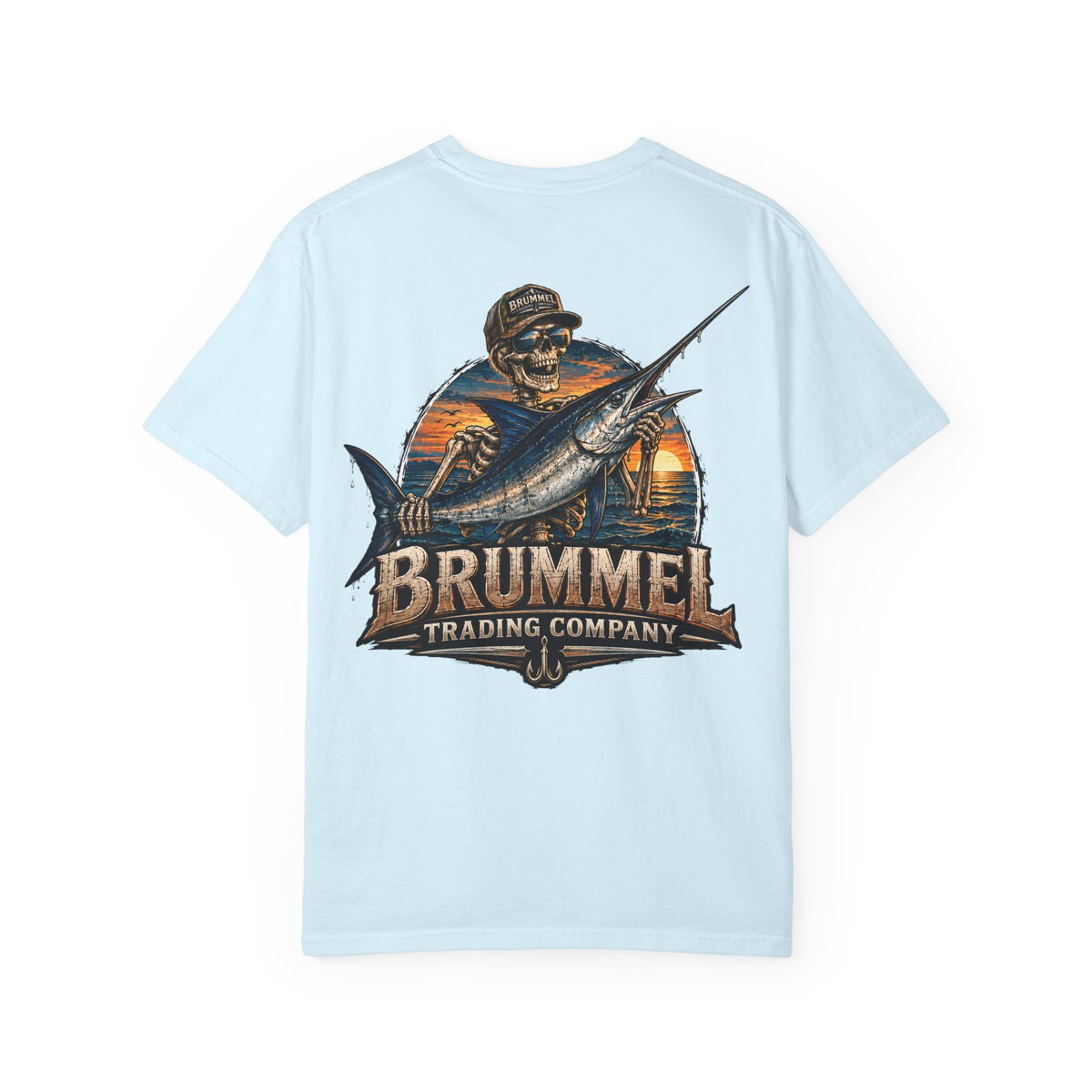 Brummel Trading Company Marlin Skull T-Shirt — Fishing Sunset Graphic Tee