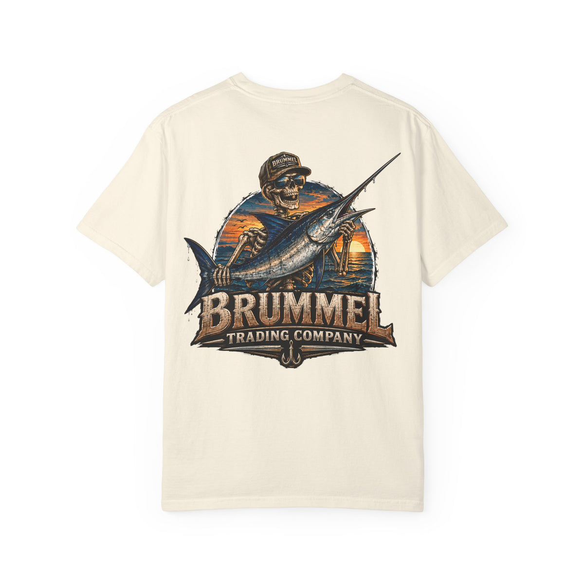 Brummel Trading Company Marlin Skull T-Shirt — Fishing Sunset Graphic Tee