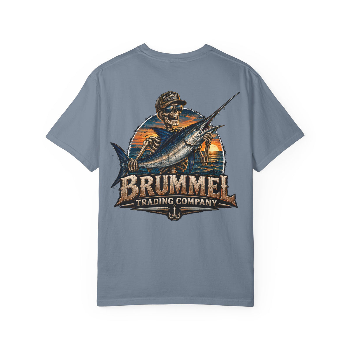 Brummel Trading Company Marlin Skull T-Shirt — Fishing Sunset Graphic Tee